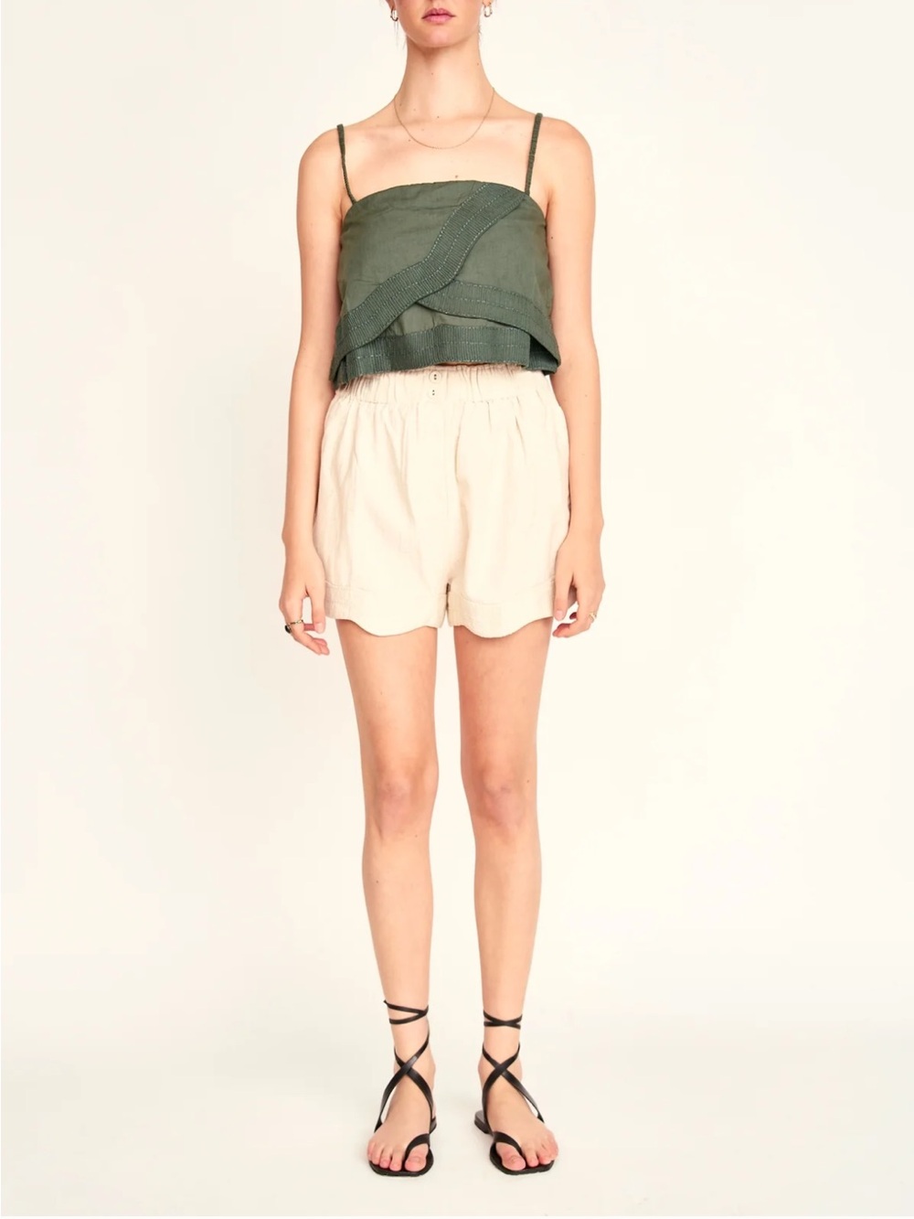 MIRTH BAHIA CROPPED TANK IN VERDE FOSSIL